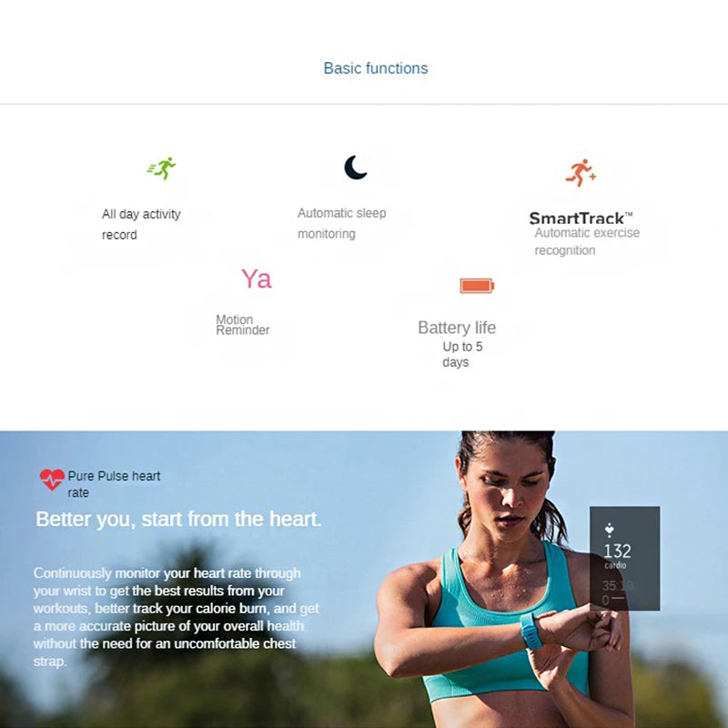Fitbit Charge 2 Fitness Tracker Smart Wristband Heart Rate Monitor Sleep Steps Call Reminder GPS Sports Watch for iOS Android