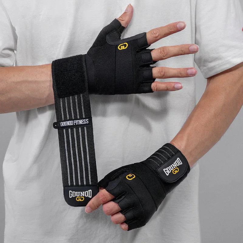 Wrist Support Workout Gloves, Anti-Slip Breathable Half Finger for Weightlifting, Gym, Pull-Ups, Dumbbell, Cycling, Climbing