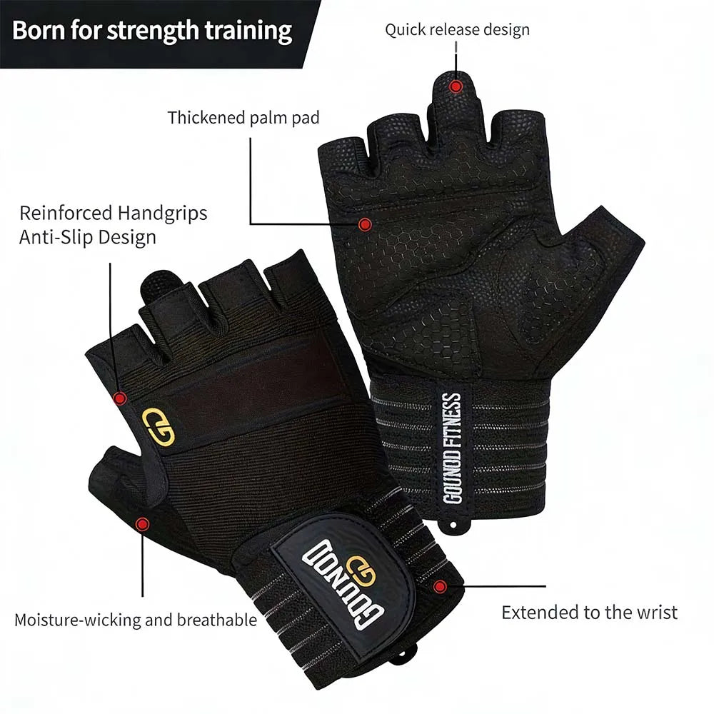 Wrist Support Workout Gloves, Anti-Slip Breathable Half Finger for Weightlifting, Gym, Pull-Ups, Dumbbell, Cycling, Climbing