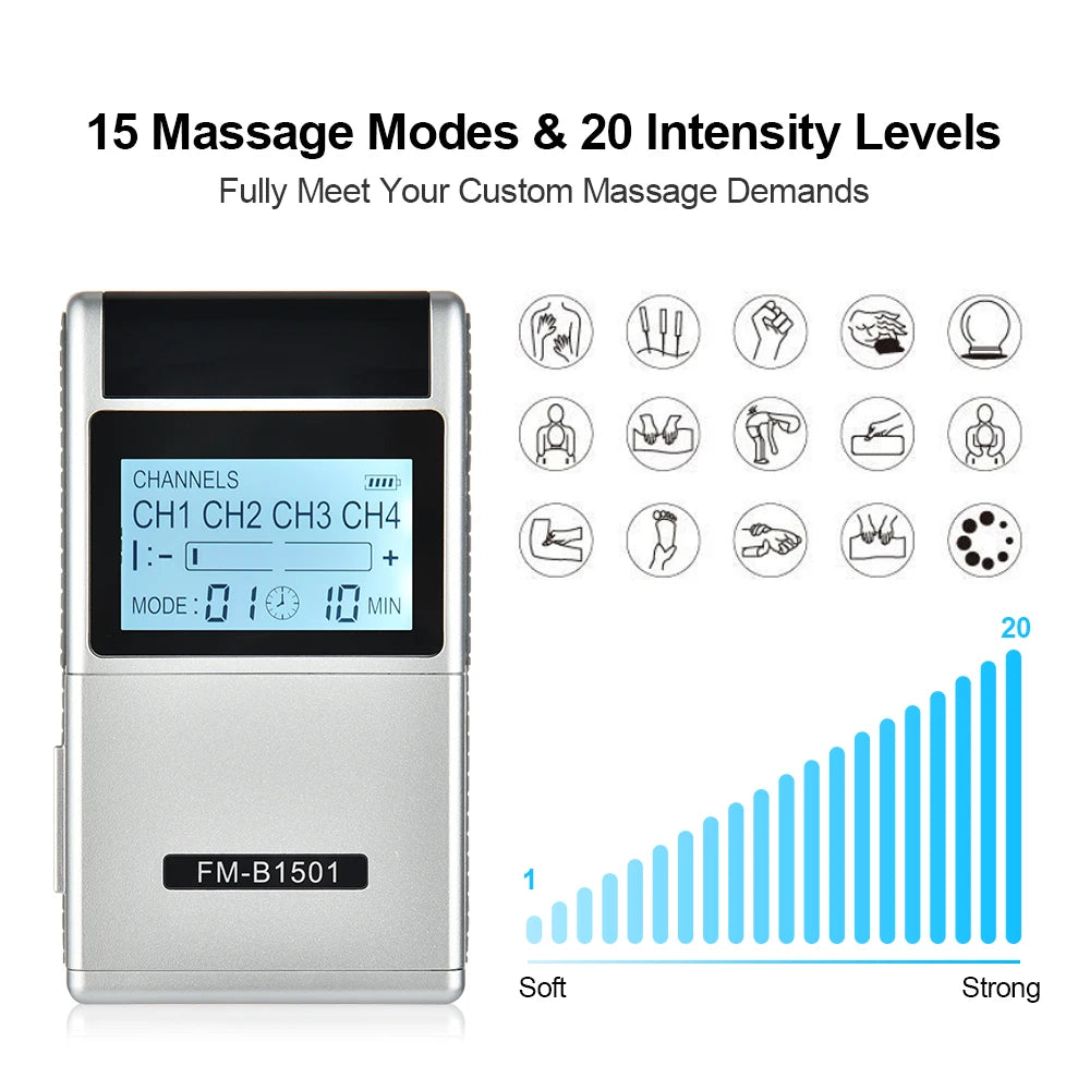 EMS Electric Muscle Stimulator Massager TENS Pulse Digital Therapy Full Body Massager Machine15 Mode Rechageable Pain Relief
