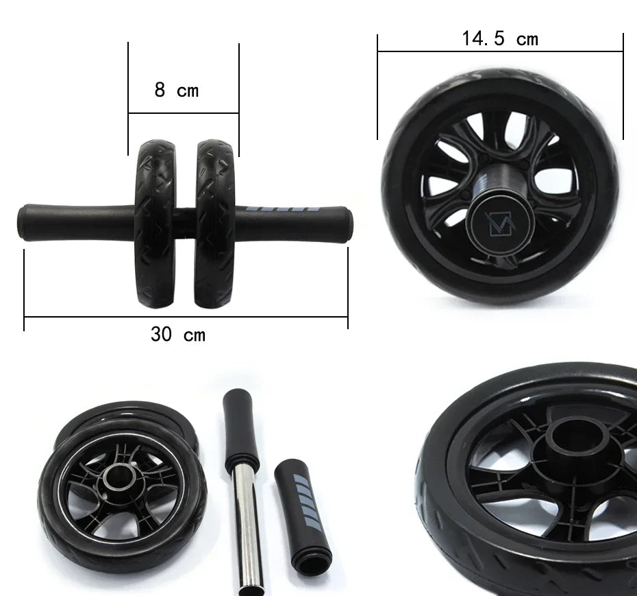 Great-Quality Abs Roller Fitness Equipment 15cm Mute Non-slip Double-Wheel Abdominal Wheel Exercise Ab Work Out Gym Muscle