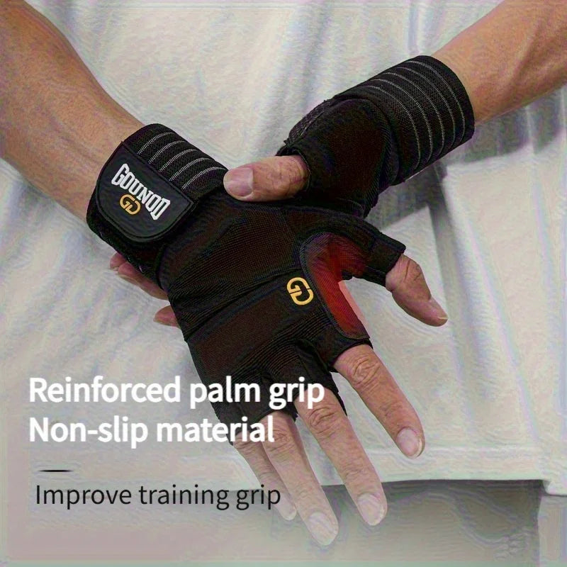 Wrist Support Workout Gloves, Anti-Slip Breathable Half Finger for Weightlifting, Gym, Pull-Ups, Dumbbell, Cycling, Climbing