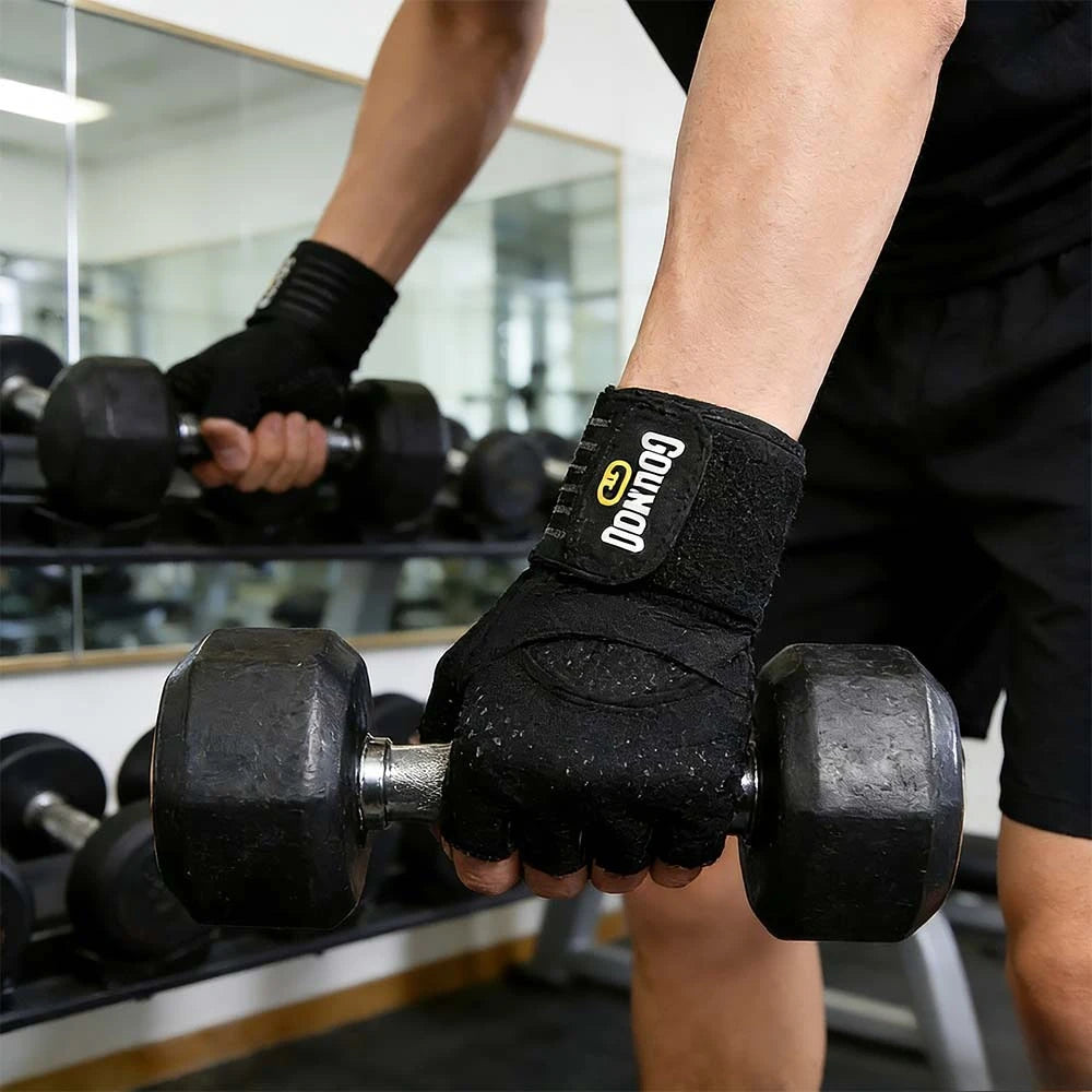 Wrist Support Workout Gloves, Anti-Slip Breathable Half Finger for Weightlifting, Gym, Pull-Ups, Dumbbell, Cycling, Climbing
