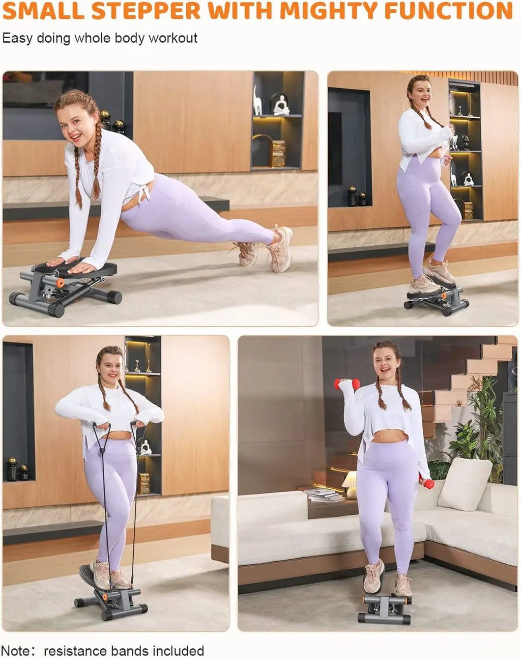 Mini Stepper Trainer Stair Air Walker Stepper With Resistance Bands