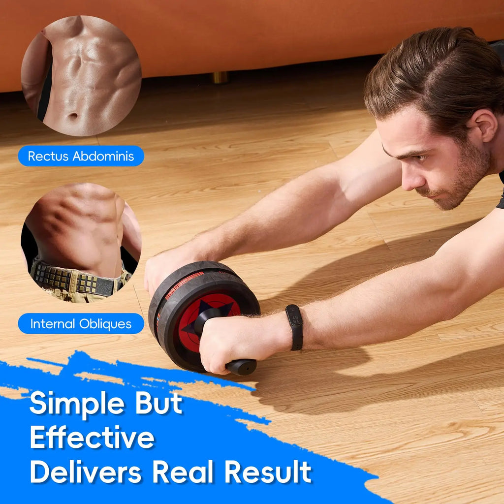 Ab Roller Wheel with Dual Glide Wheels, Extra Thick Knee Pad Mat for Abs