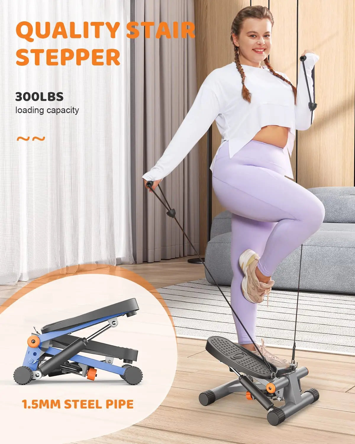 Mini Stepper Trainer Stair Air Walker Stepper With Resistance Bands