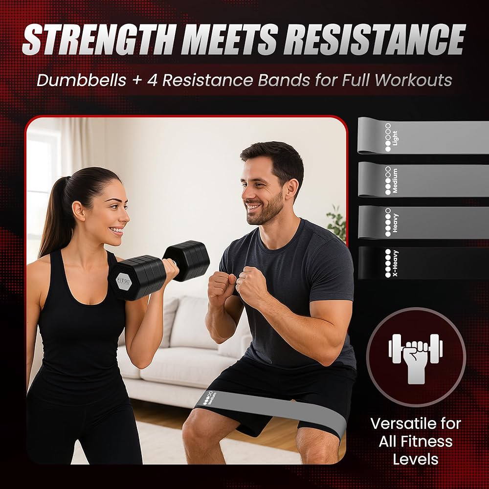 Adjustable Dumbbell Set 20 LB with Resistance Bands